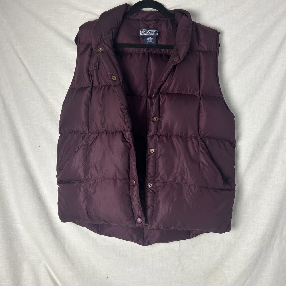 Lands End Burgundy Red Puffer Vest Mens Sz S Goosedown Insulated Winter
